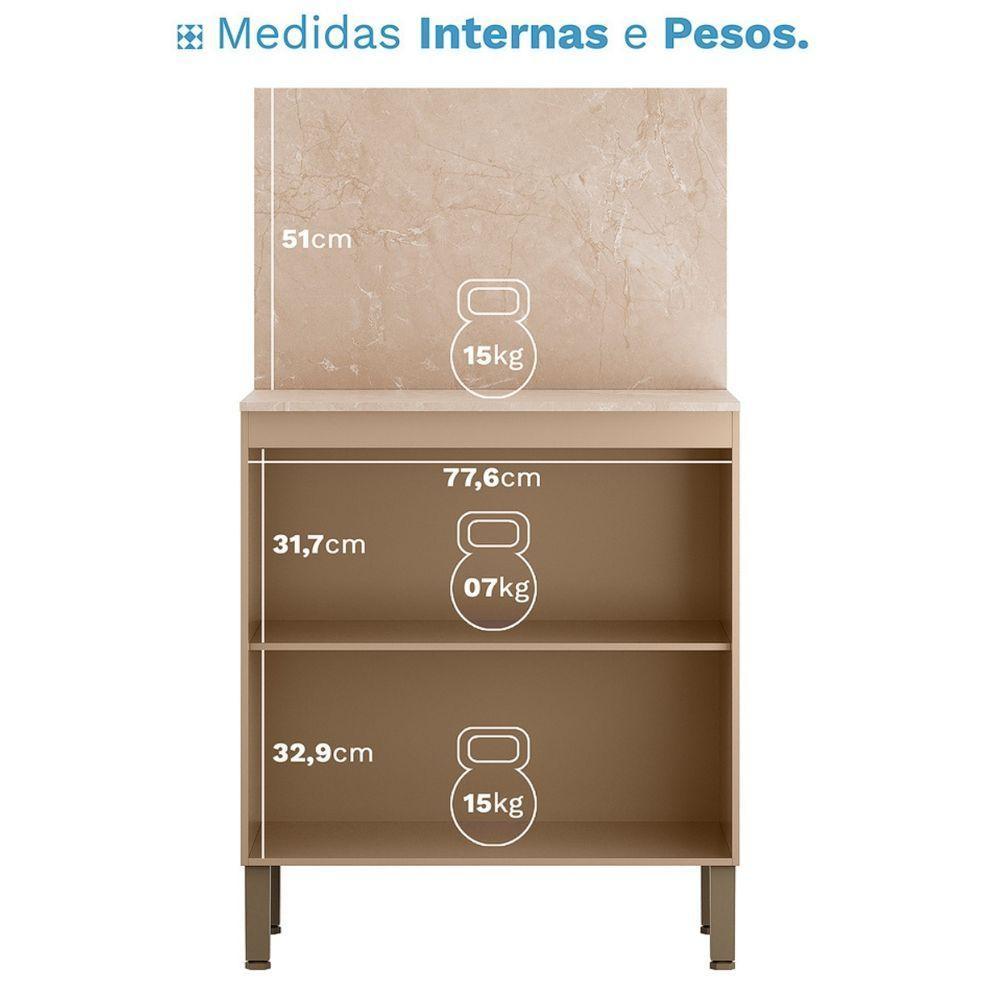 Balcão Com Tampo E Painel Art 80 Cm 2 Portas Kit's Paraná Cor:vanilla - 3