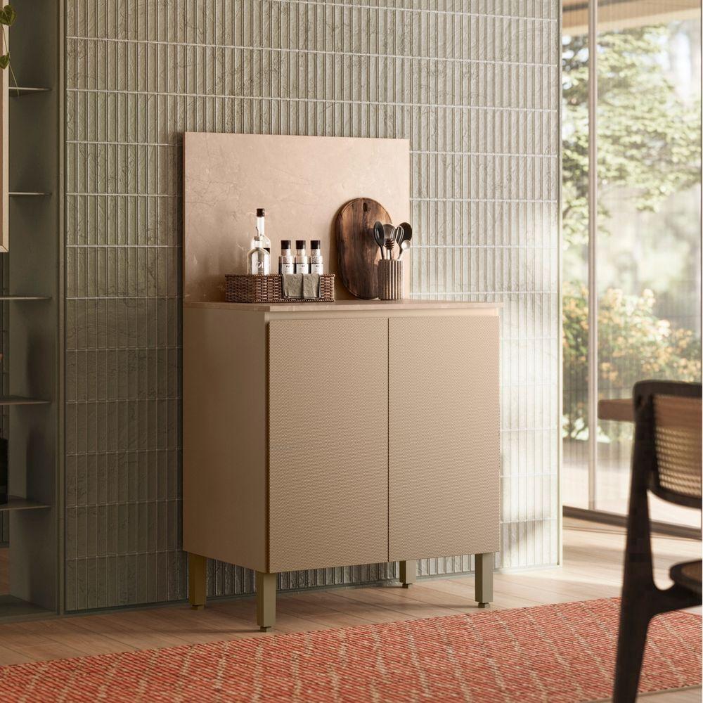 Balcão Com Tampo E Painel Art 80 Cm 2 Portas Kit's Paraná Cor:vanilla - 5