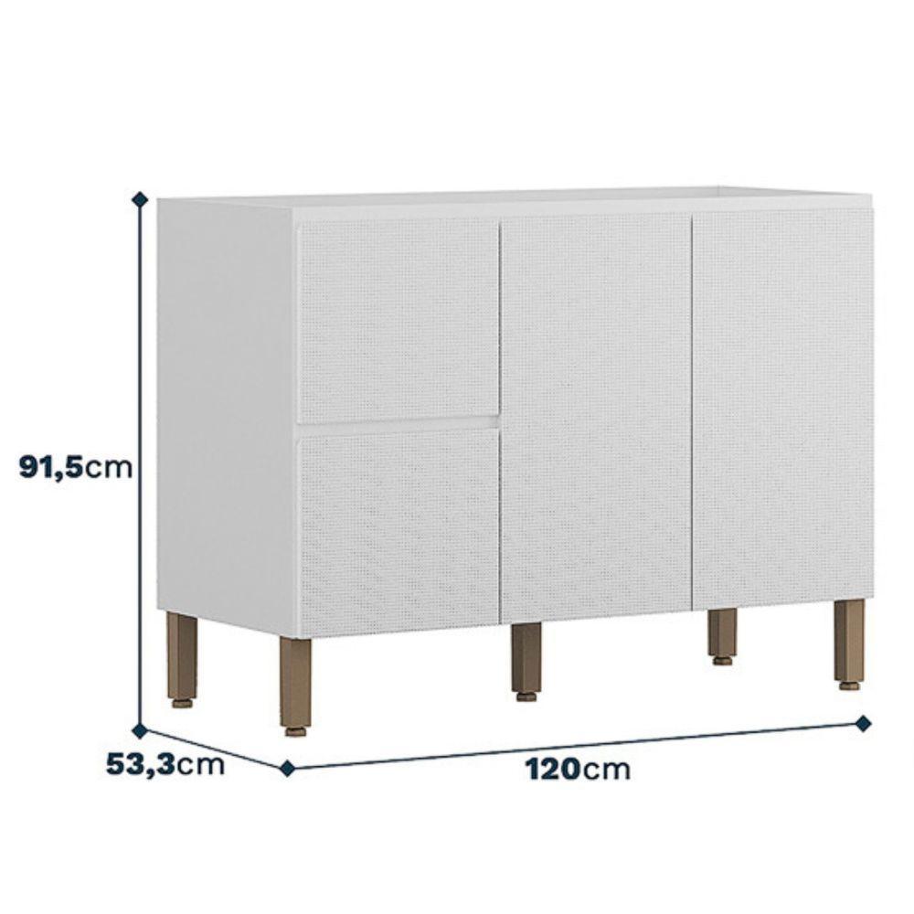 Balcão Para Pia Art 120 Cm 3 Portas Kit's Paraná Cor:branco ártico - 3