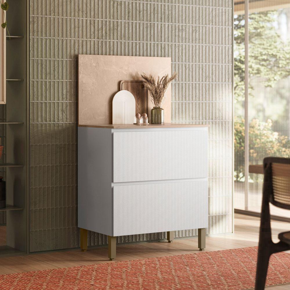 Balcão Com Tampo E Painel Art 80 Cm 1 Porta 1 Gaveta Kit's Paraná Cor:branco ártico - 5