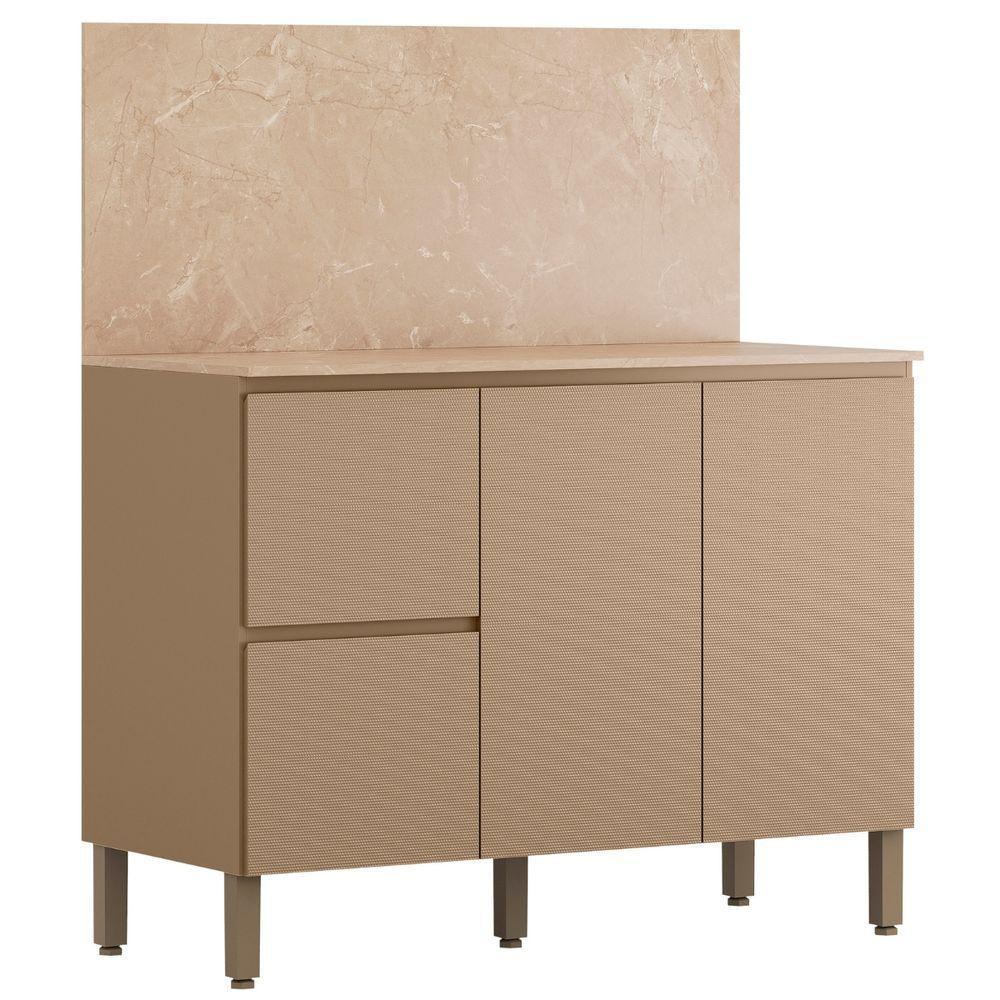 Balcão Com Tampo E Painel Art 120 Cm 3 Portas Kit's Paraná Cor:vanilla - 1