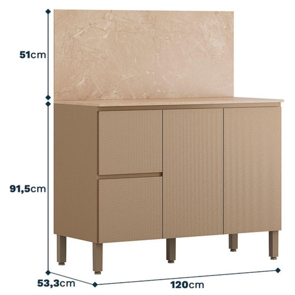 Balcão Com Tampo E Painel Art 120 Cm 3 Portas Kit's Paraná Cor:vanilla - 2