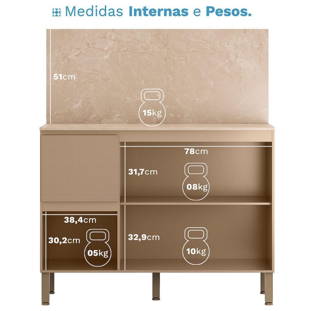 Balcão Com Tampo E Painel Art 120 Cm 3 Portas Kit's Paraná Cor:vanilla - 3
