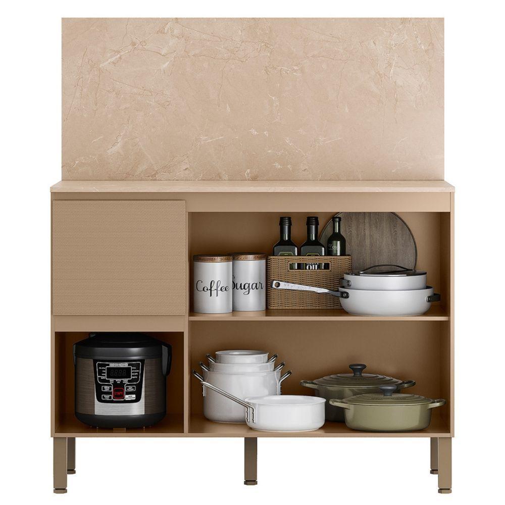 Balcão Com Tampo E Painel Art 120 Cm 3 Portas Kit's Paraná Cor:vanilla - 5