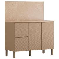 Balcão Com Tampo E Painel Art 120 Cm 3 Portas Kit's Paraná Cor:vanilla - 1