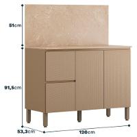 Balcão Com Tampo E Painel Art 120 Cm 3 Portas Kit's Paraná Cor:vanilla - 2