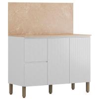 Balcão Com Tampo E Painel Art 120 Cm 3 Portas Kit's Paraná Cor:branco ártico - 2