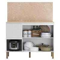 Balcão Com Tampo E Painel Art 120 Cm 3 Portas Kit's Paraná Cor:branco ártico - 6