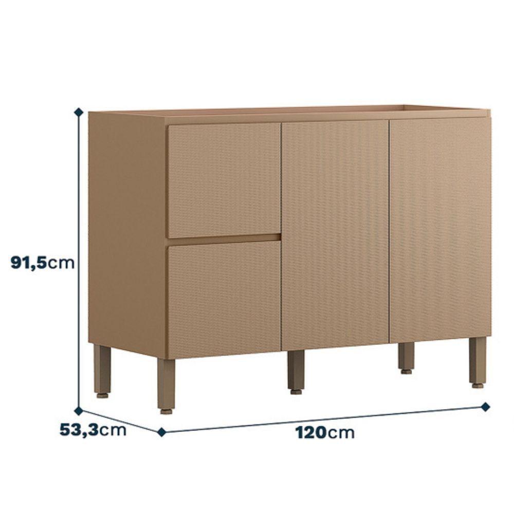 Balcão Para Pia Art 120 Cm 3 Portas Kit's Paraná Cor:vanilla - 2