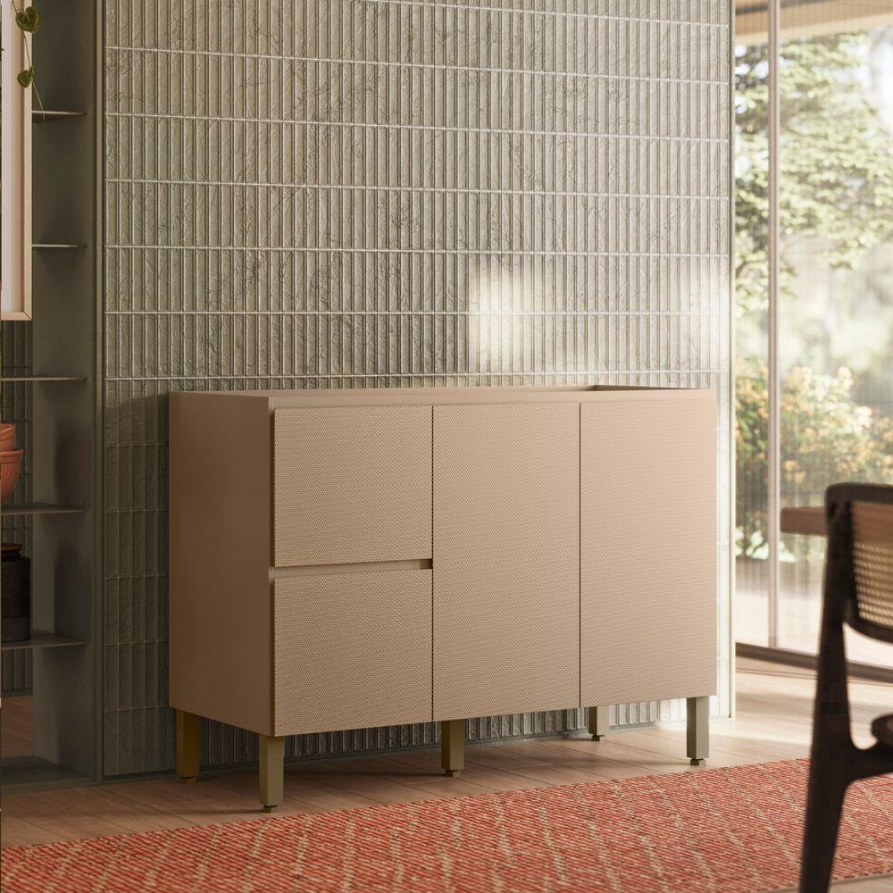 Balcão Para Pia Art 120 Cm 3 Portas Kit's Paraná Cor:vanilla - 6