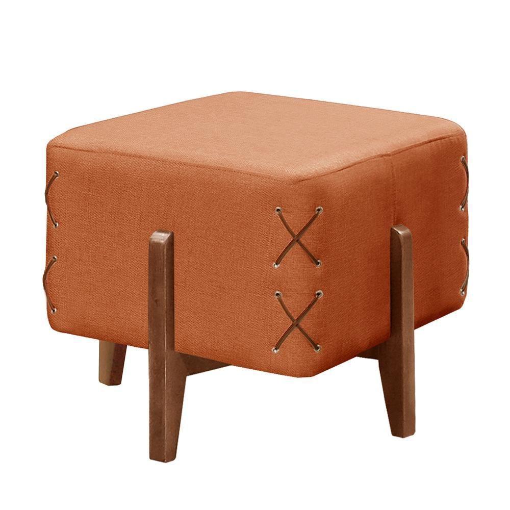 Puff Banqueta Eros Luxo Madeira Maciça Castellar Móbile Linho Terracota Linho Terracota - 1