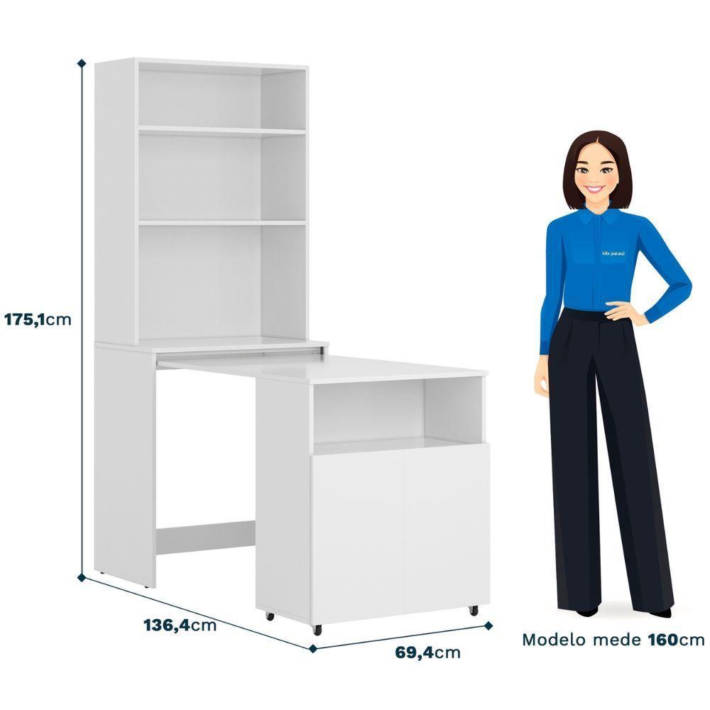 Armário De Escritório Com Mesa Embutida Duo Kit's Paraná Cor:branco White - 2