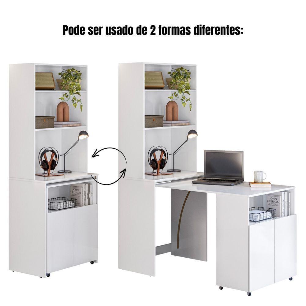 Armário De Escritório Com Mesa Embutida Duo Kit's Paraná Cor:branco White - 3