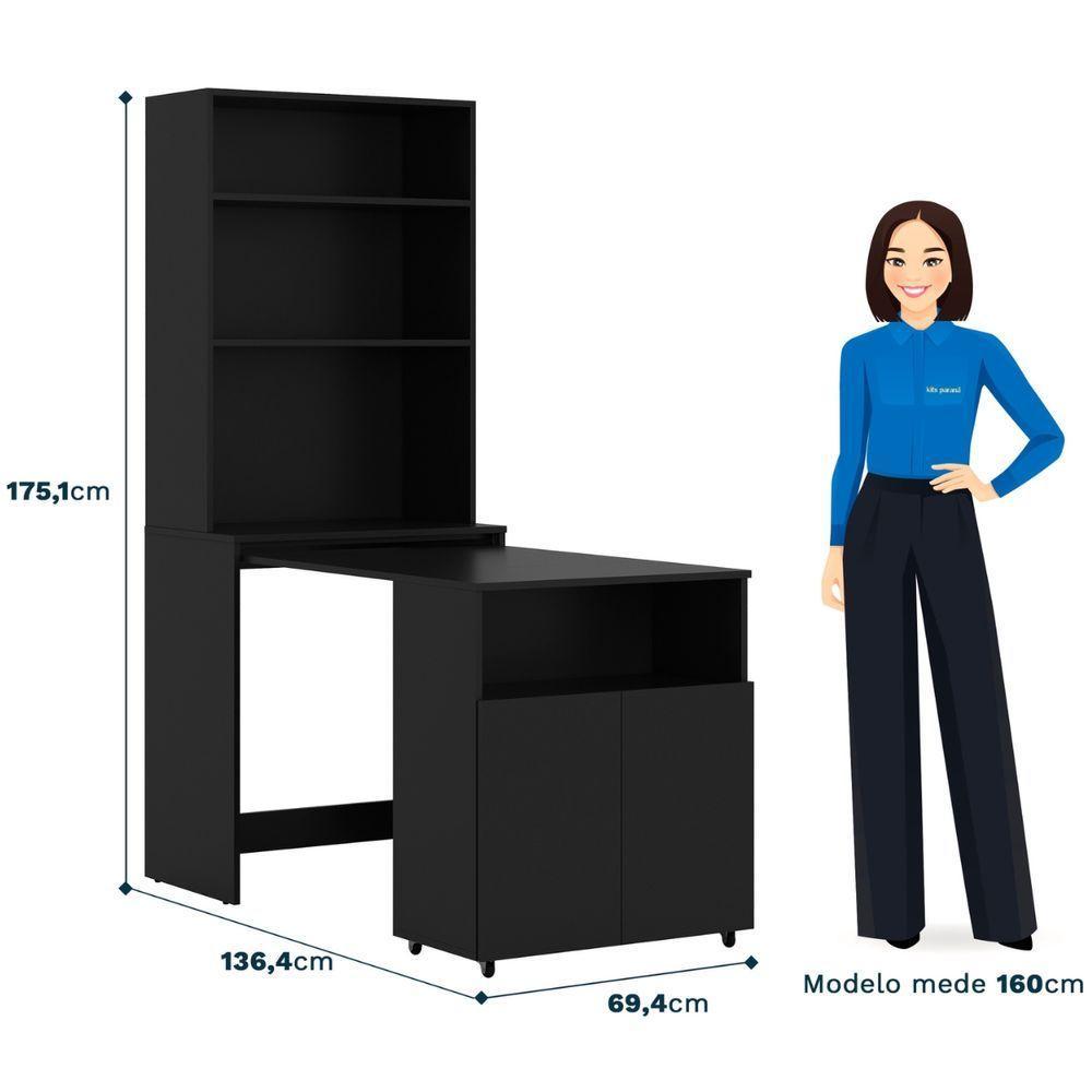 Armário De Escritório Com Mesa Embutida Duo Kit's Paraná Cor:black - 2