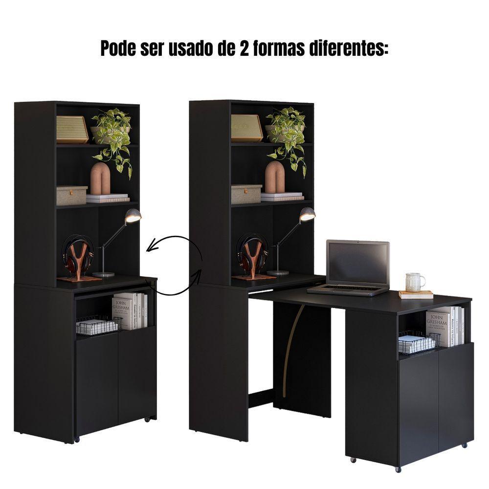 Armário De Escritório Com Mesa Embutida Duo Kit's Paraná Cor:black - 3