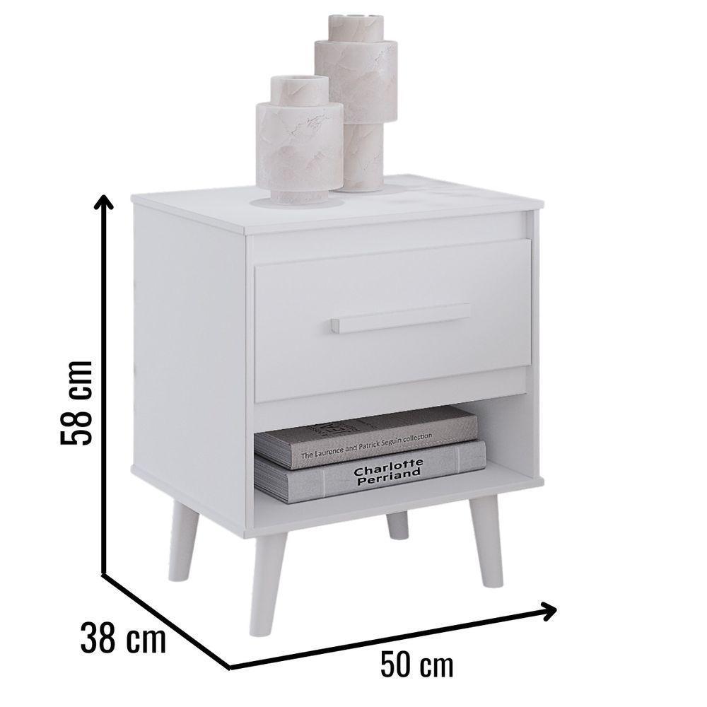 Mesa De Cabeceira Mila 1 Gaveta Moblis Cor:branco - 2