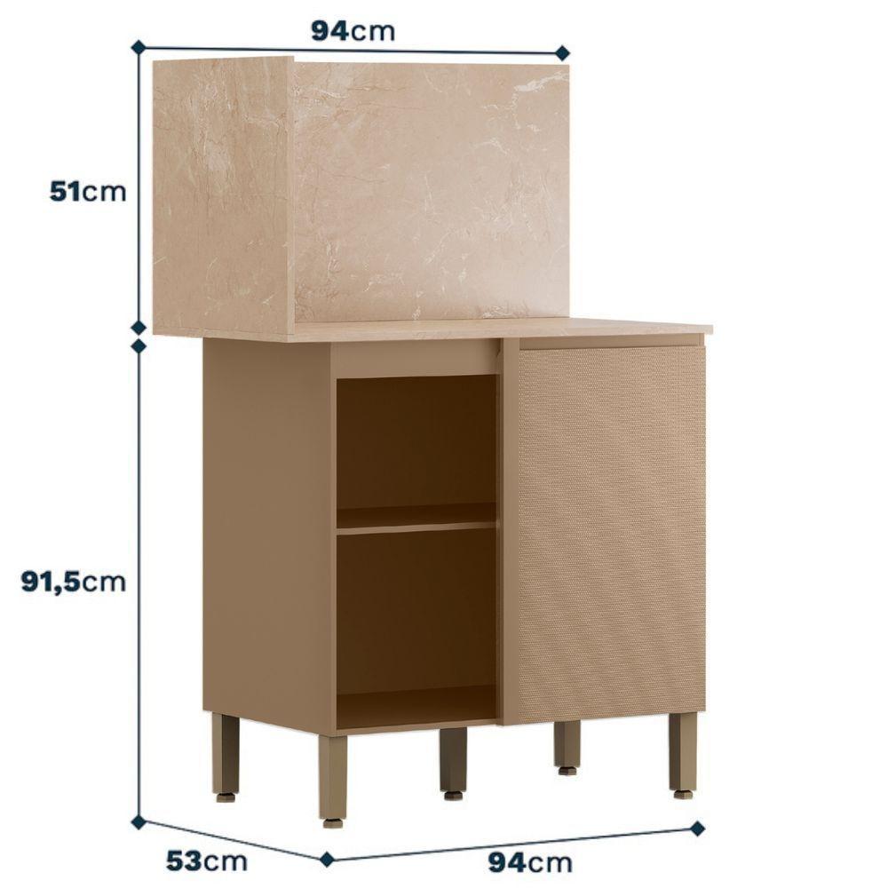 Balcão De Canto Reto Com Tampo E Painel Art Kit's Paraná Cor:vanilla - 2