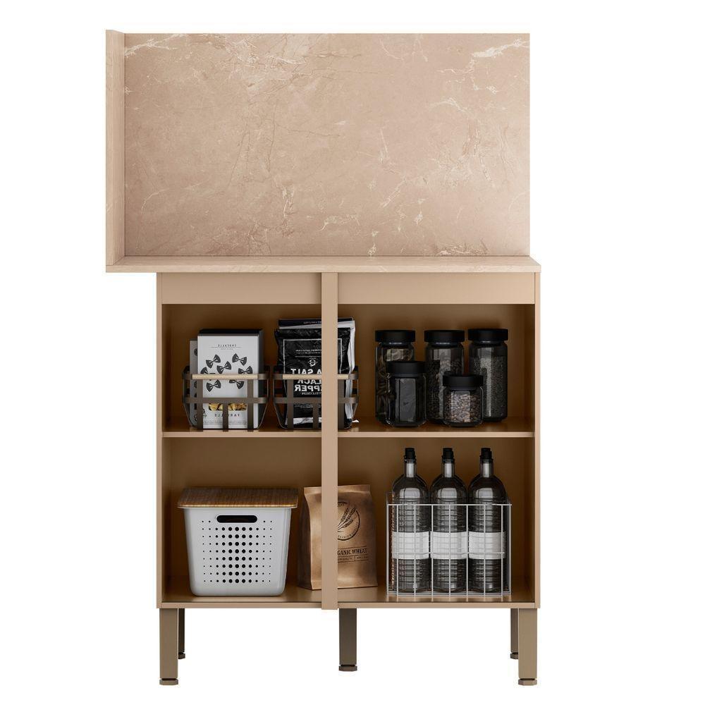 Balcão De Canto Reto Com Tampo E Painel Art Kit's Paraná Cor:vanilla - 3