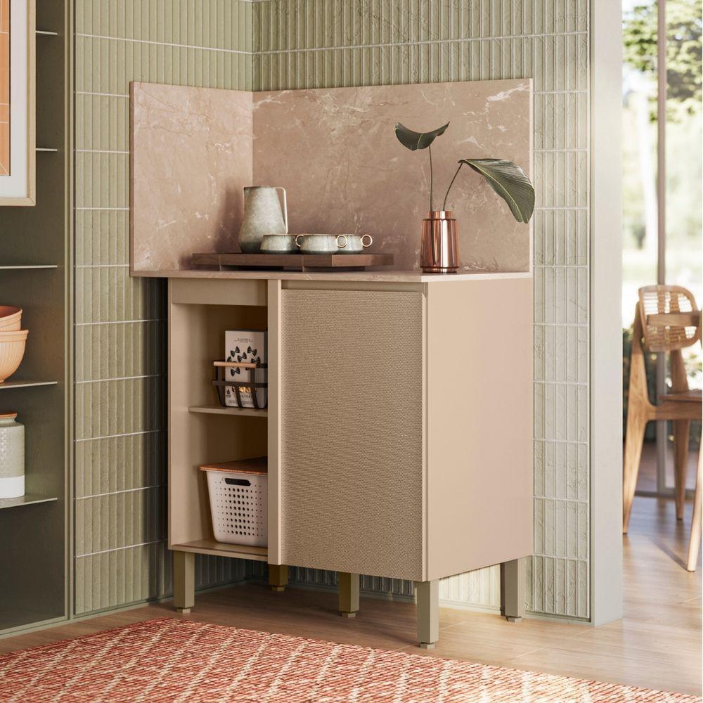 Balcão De Canto Reto Com Tampo E Painel Art Kit's Paraná Cor:vanilla - 4