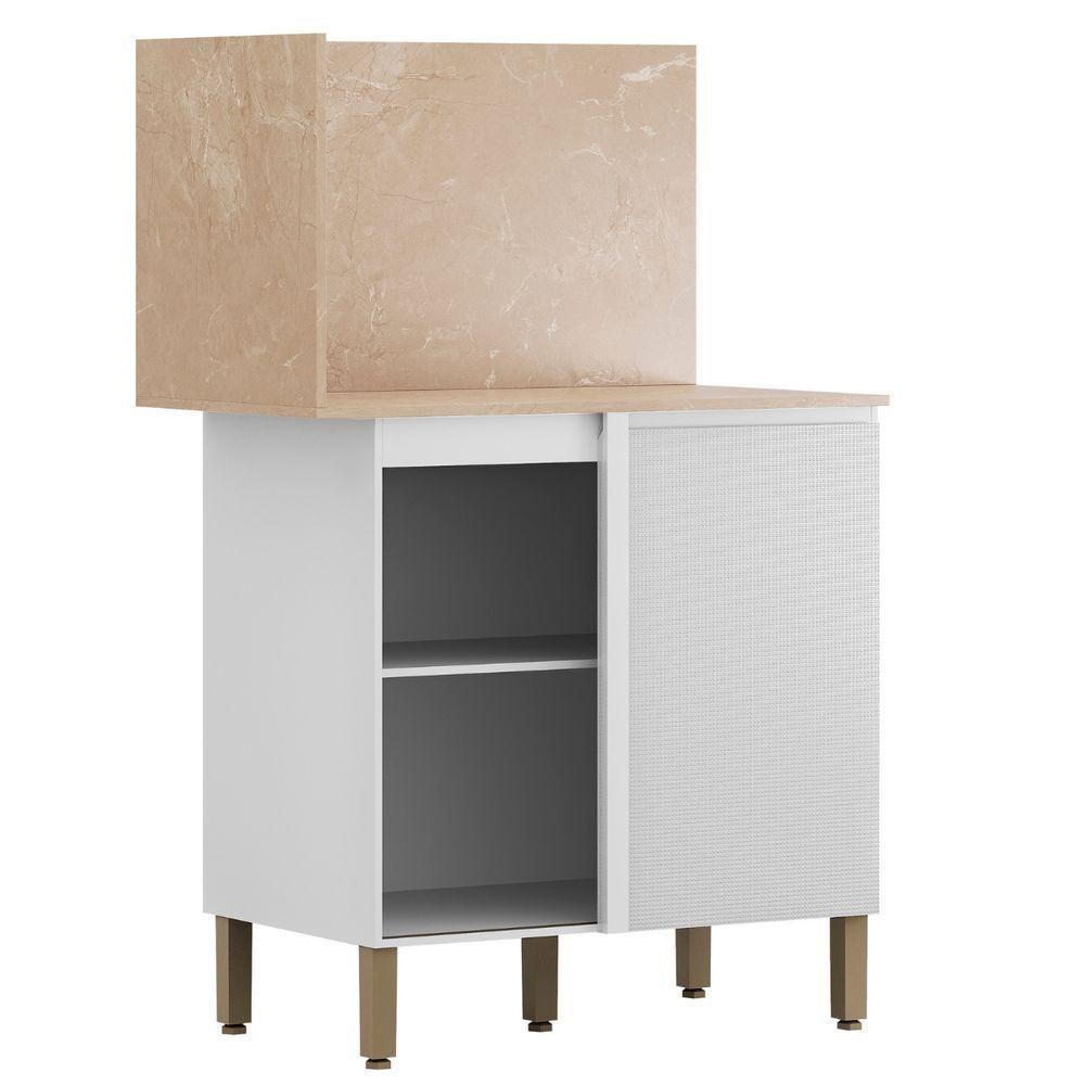 Balcão De Canto Reto Com Tampo E Painel Art Kit's Paraná Cor:branco ártico - 1