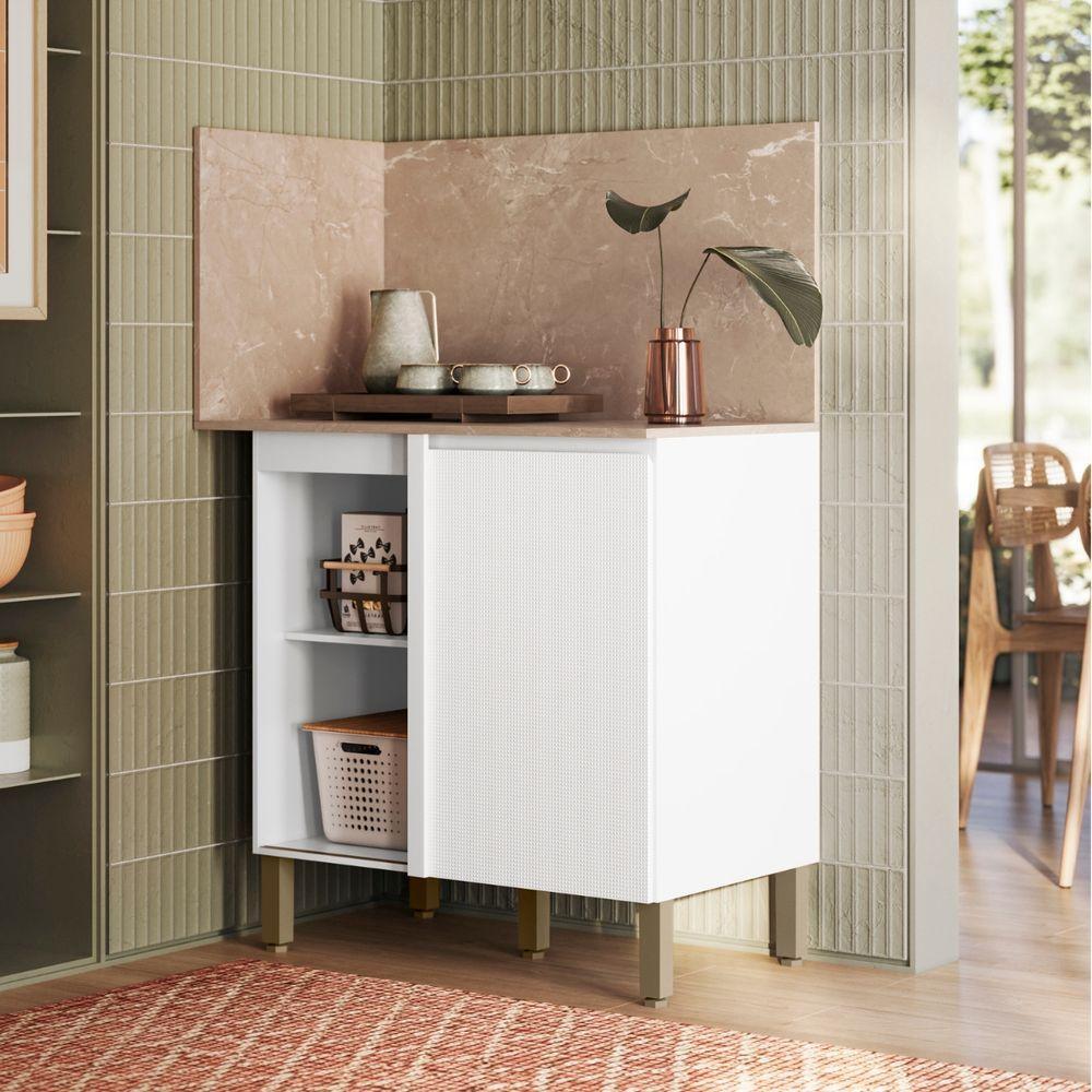 Balcão De Canto Reto Com Tampo E Painel Art Kit's Paraná Cor:branco ártico - 5