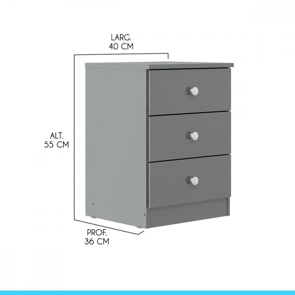 Gaveteiro Para Quarto Pequeno 3 Gavetas 40x55cm Cinza 6509 Cinza - 4