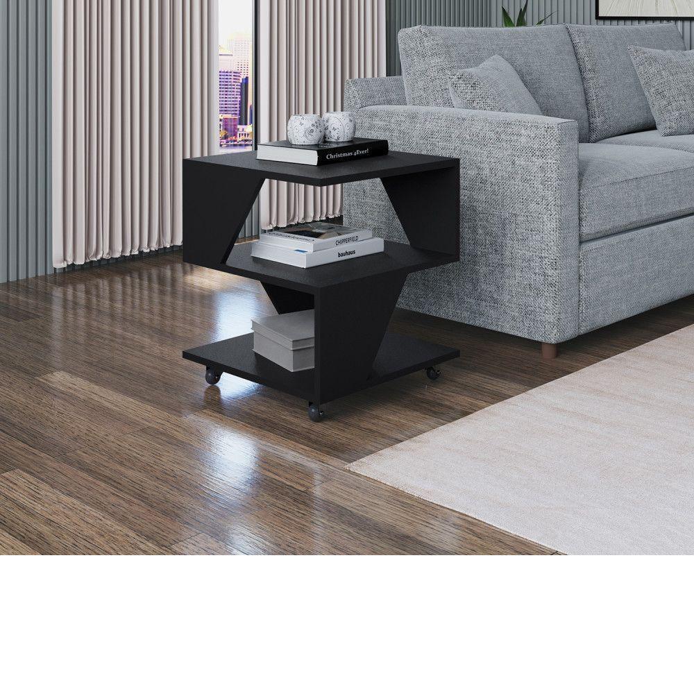 Mesa De Centro Decorativa Com Rodizio P/ Sala De Estar E Qua Preto - 2