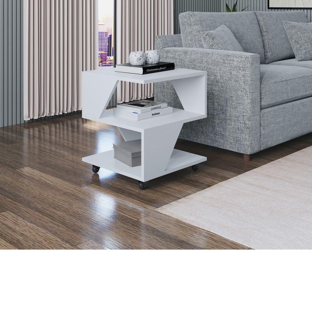 Mesa De Centro Decorativa Com Rodizio P/ Sala De Estar E Qua Branco - 2