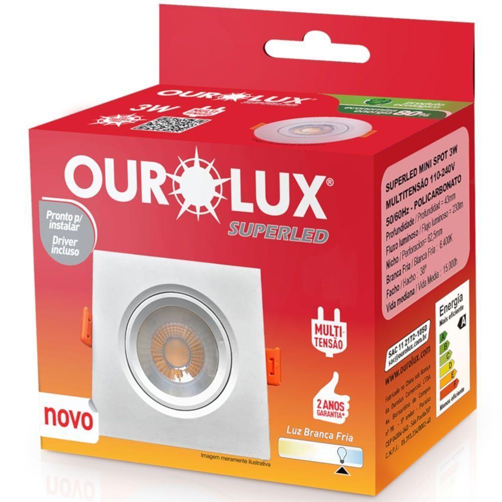 Luminária Superled Mini Spot Quadrado Branco 3 Watts 4000k - 05612a - Ourolux - 2
