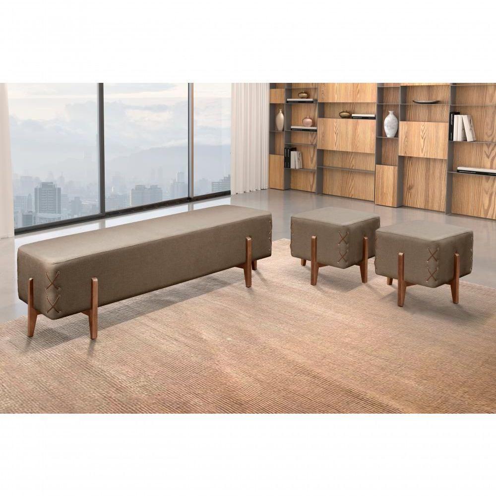 Puff Banqueta Eros Luxo Madeira Maciça Castellar Móbile Linho Cappuccino Linho Cappuccino - 4