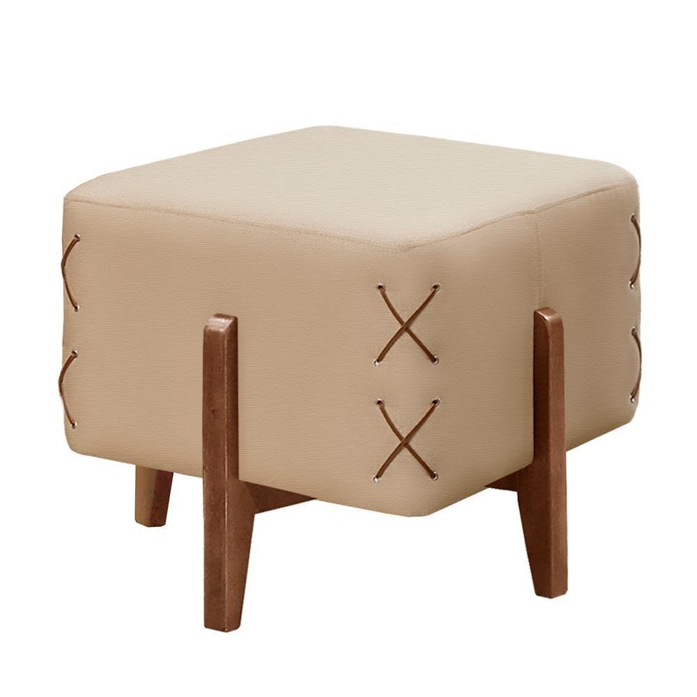 Puff Banqueta Eros Luxo Madeira Maciça Castellar Móbile Veludo Bege Claro Veludo Bege Claro - 1