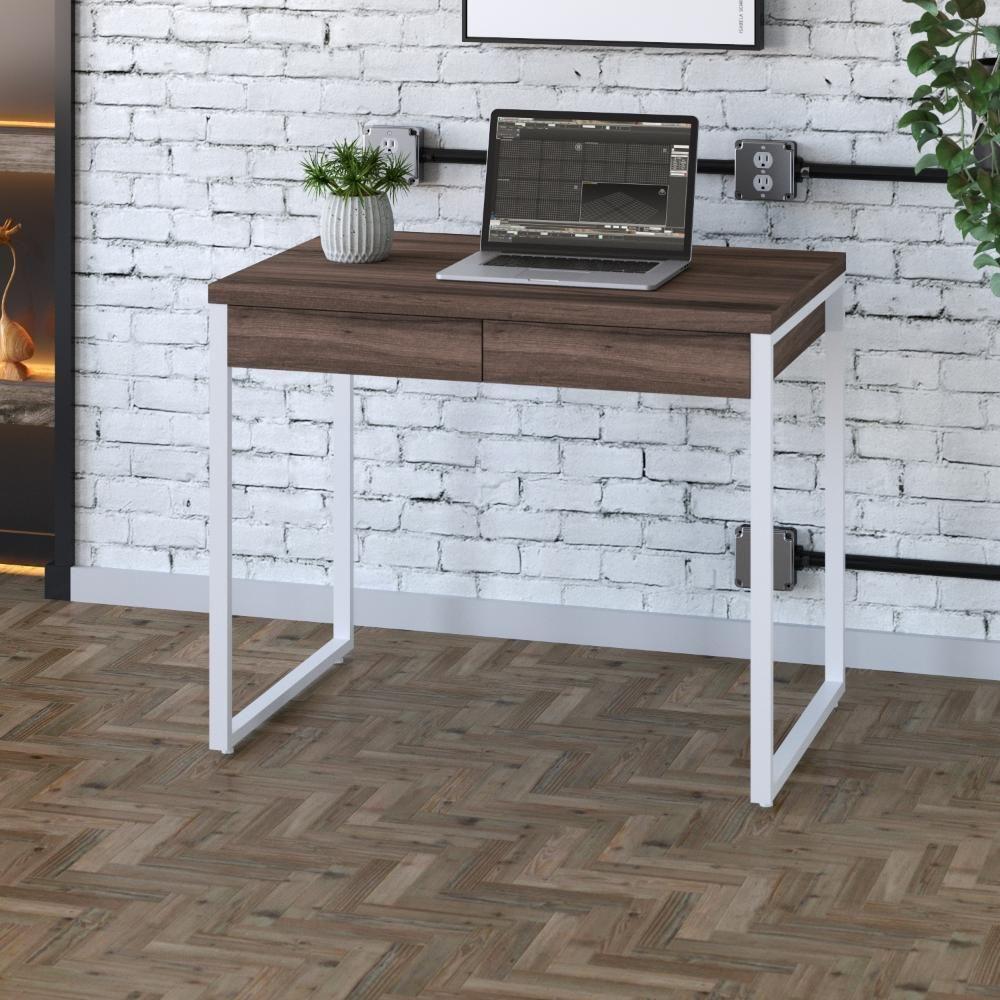 Mesa Office 90x60x75cm C/02 Gavetas Kuadra Nogal - Est.branca - 1