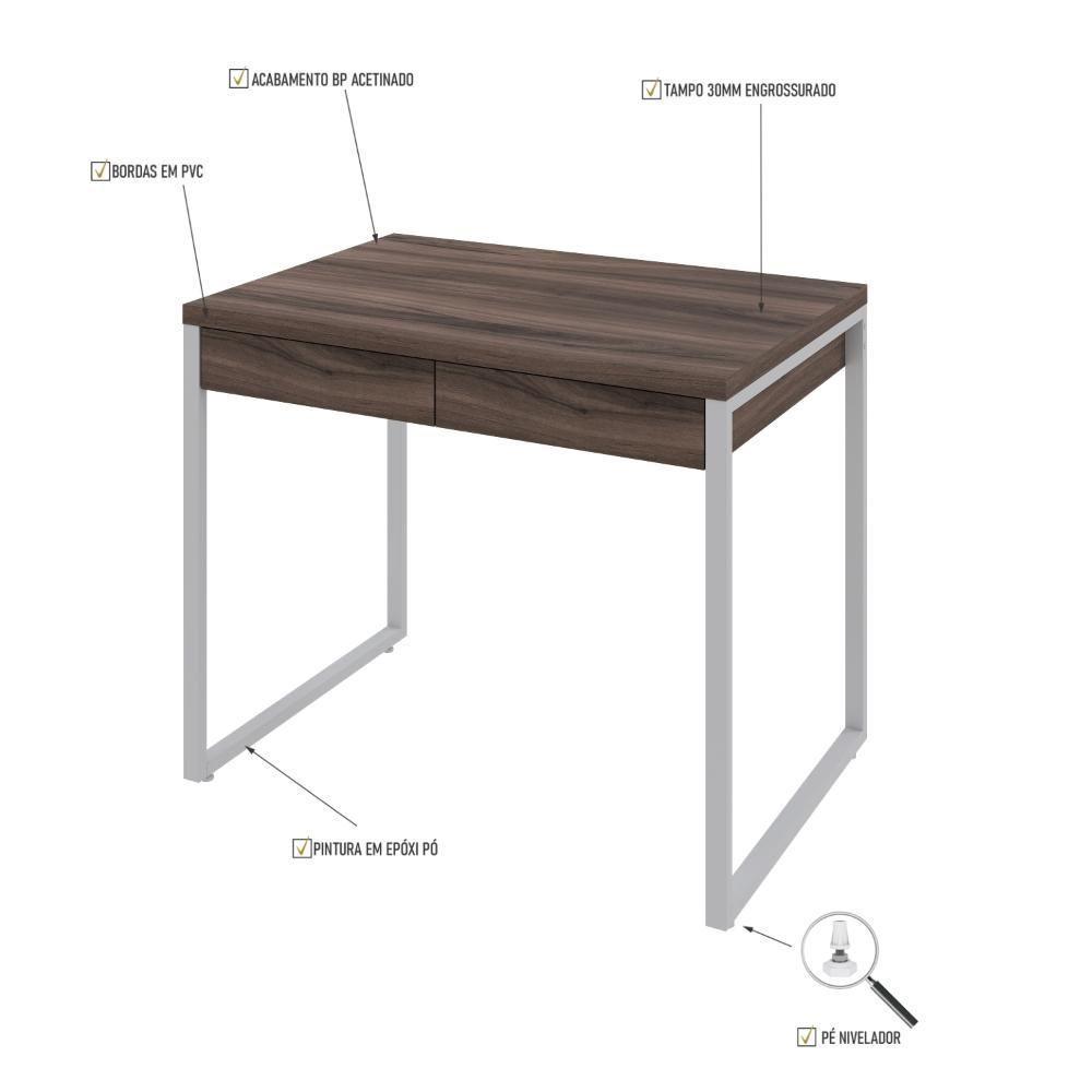 Mesa Office 90x60x75cm C/02 Gavetas Kuadra Nogal - Est.branca - 4