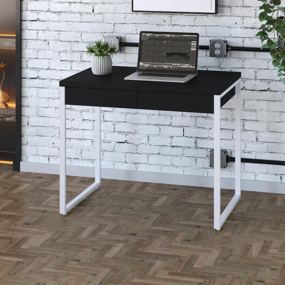 Mesa Office 90x60x75cm C/02 Gavetas Kuadra Preto ônix - Est.branca - 1