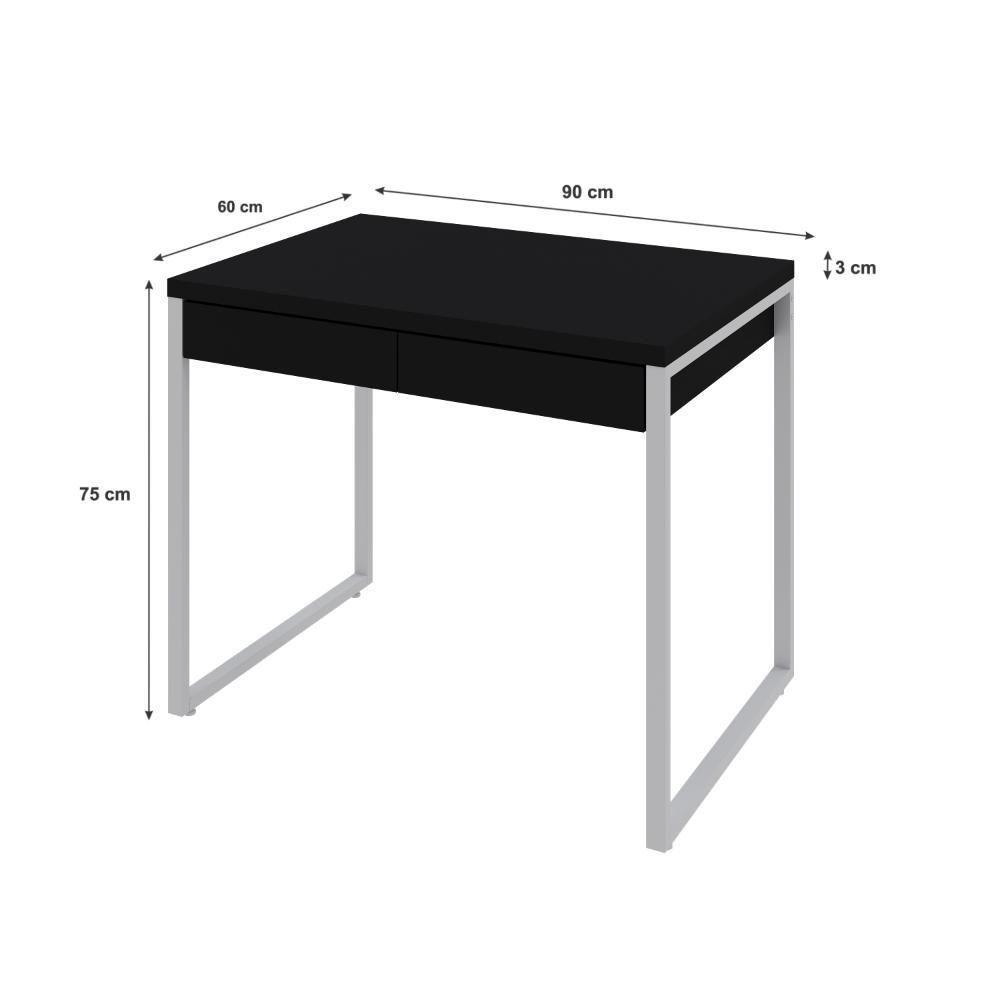 Mesa Office 90x60x75cm C/02 Gavetas Kuadra Preto ônix - Est.branca - 3