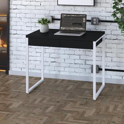 Mesa Office 90x60x75cm C/02 Gavetas Kuadra Preto ônix - Est.branca