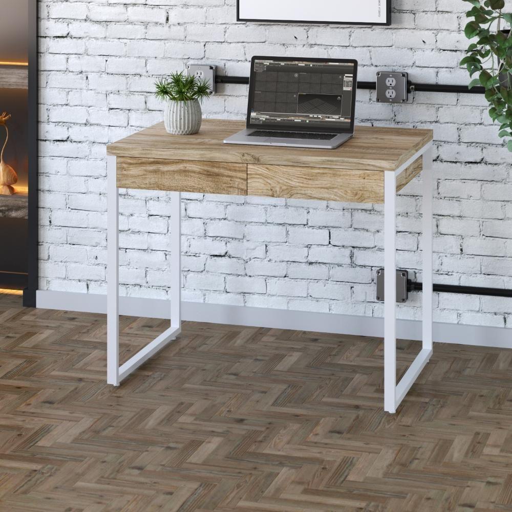 Mesa Office 90x60x75cm C/02 Gavetas Kuadra Carvalho - Est.branca - 1