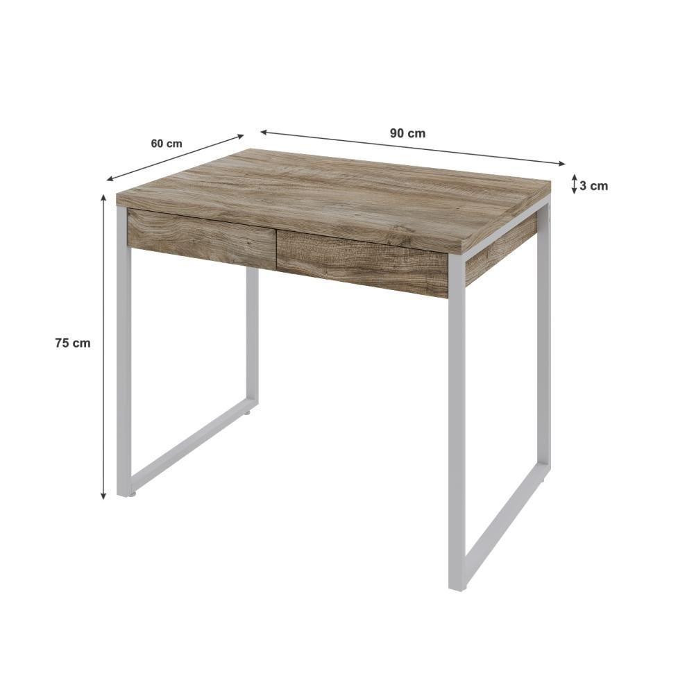Mesa Office 90x60x75cm C/02 Gavetas Kuadra Carvalho - Est.branca - 3