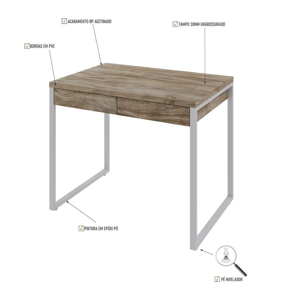 Mesa Office 90x60x75cm C/02 Gavetas Kuadra Carvalho - Est.branca - 4