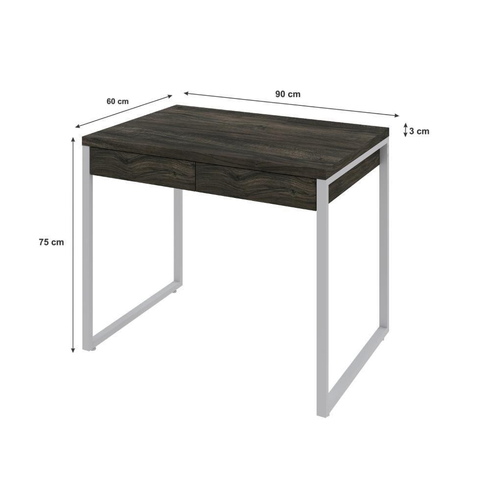 Mesa Office 90x60x75cm C/02 Gavetas Kuadra Carvalho Dark - Est.branca - 3