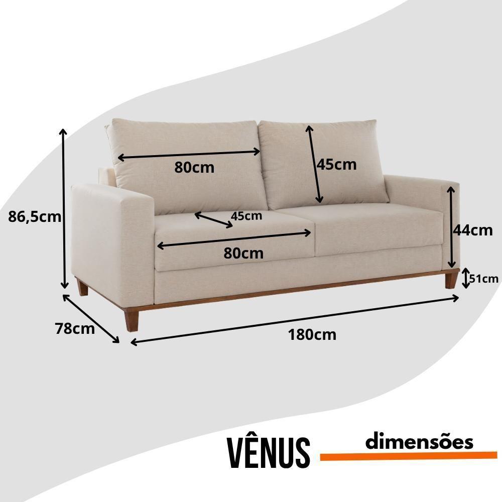 Sofá 3 Lugares Em Linho Com Molas Sala De Estar 180cm Solaris - Bronze - 2