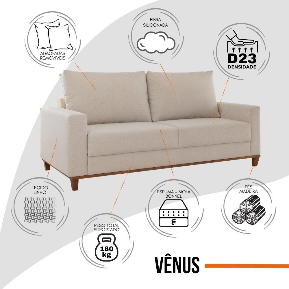 Sofá 3 Lugares Em Linho Com Molas Sala De Estar 180cm Solaris - Bronze - 9