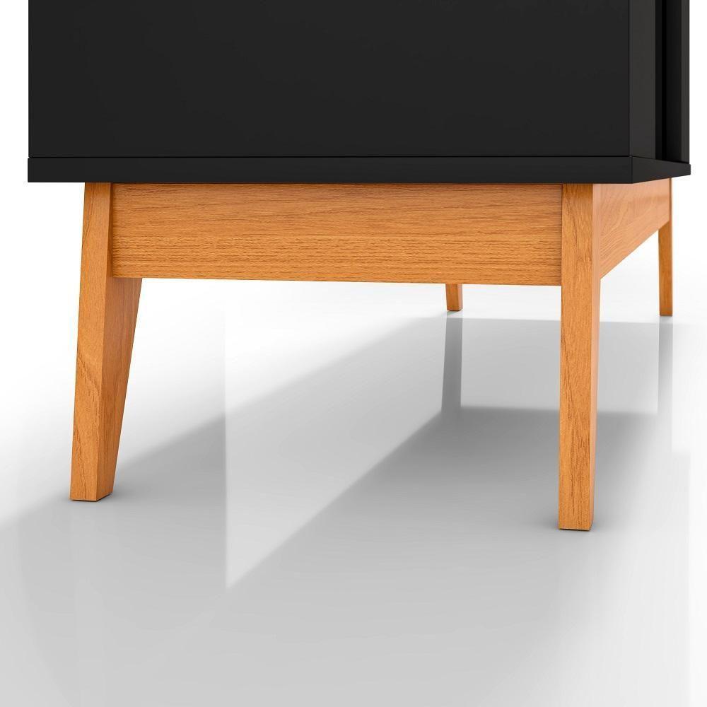 Buffet Aparador Ripado Com 3 Portas Monaco 136cm - Preto E Cedro - 2