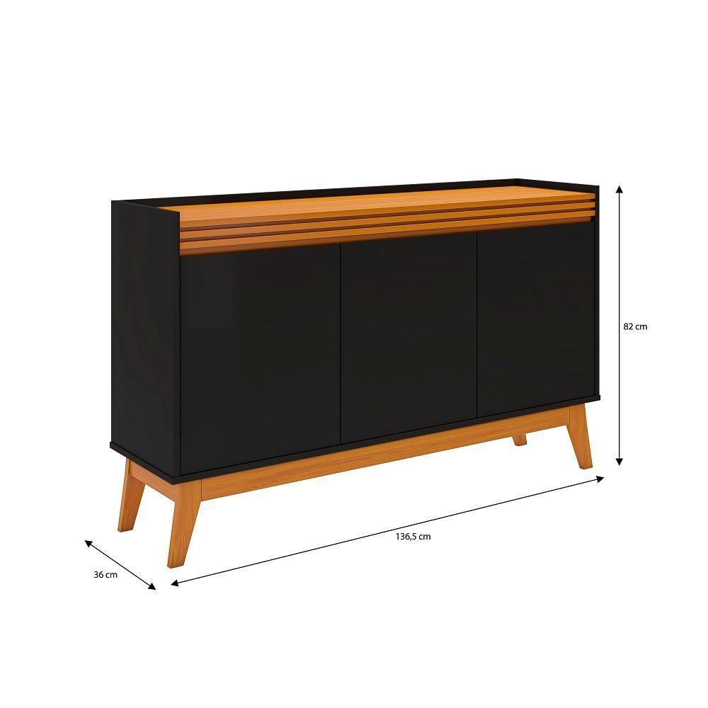 Buffet Aparador Ripado Com 3 Portas Monaco 136cm - Preto E Cedro - 5