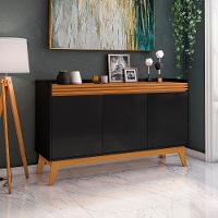 Buffet Aparador Ripado Com 3 Portas Monaco 136cm - Preto E Cedro - 1