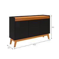 Buffet Aparador Ripado Com 3 Portas Monaco 136cm - Preto E Cedro - 5