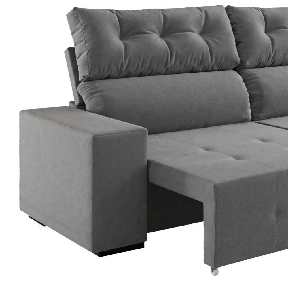 Sofá 4 Lugares Reclinável Sala De Estar 2,30m Velut Realle - Cinza - 3