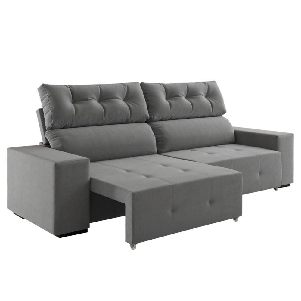 Sofá 4 Lugares Reclinável Sala De Estar 2,30m Velut Realle - Cinza - 4