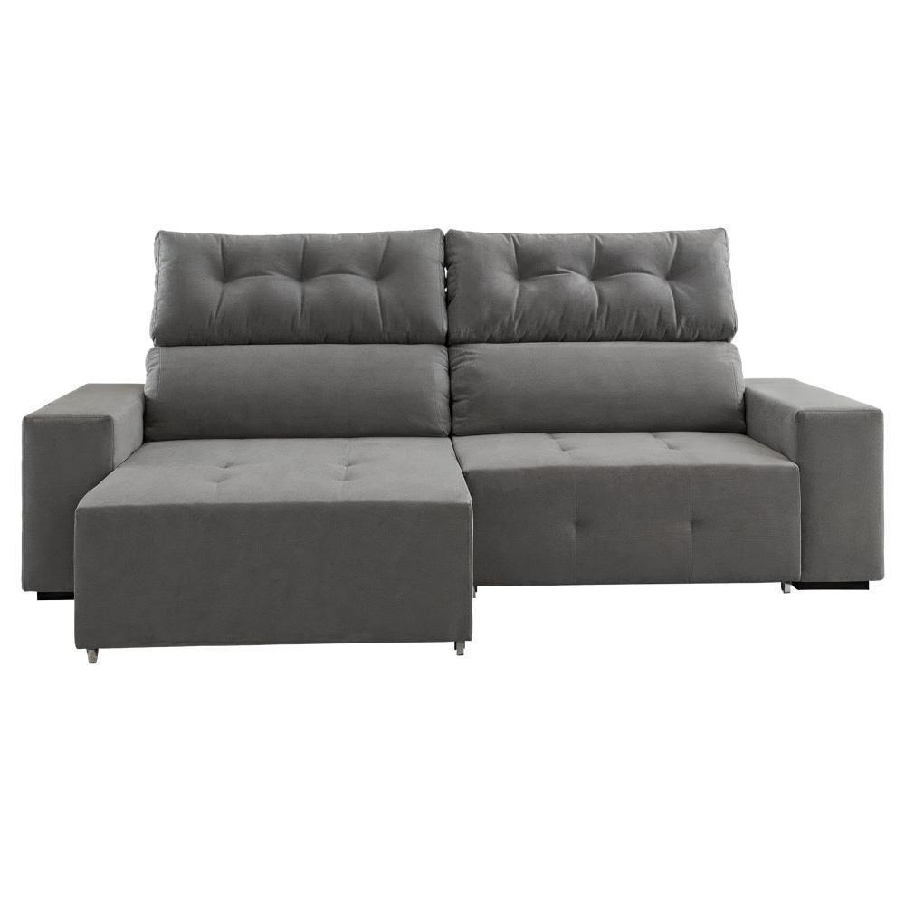 Sofá 4 Lugares Reclinável Sala De Estar 2,30m Velut Realle - Cinza - 6