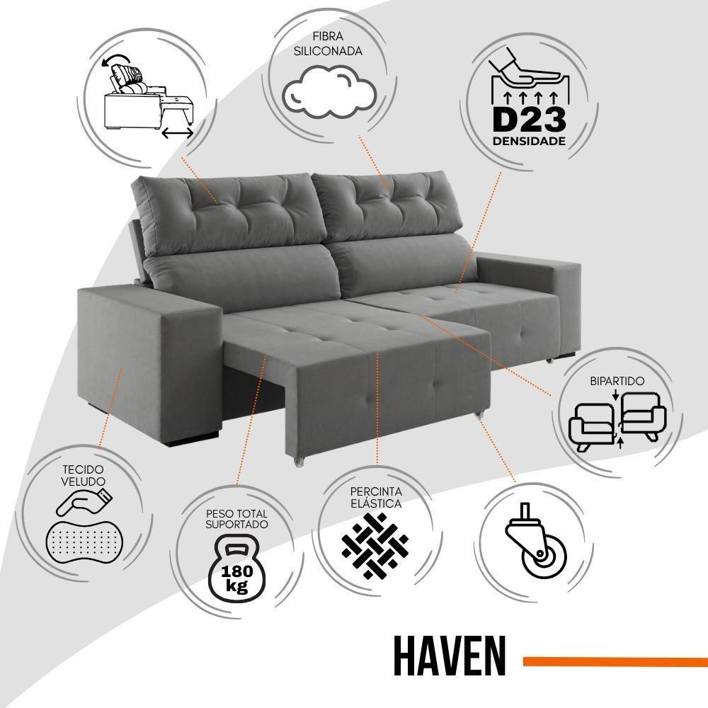 Sofá 4 Lugares Reclinável Sala De Estar 2,30m Velut Realle - Cinza - 9